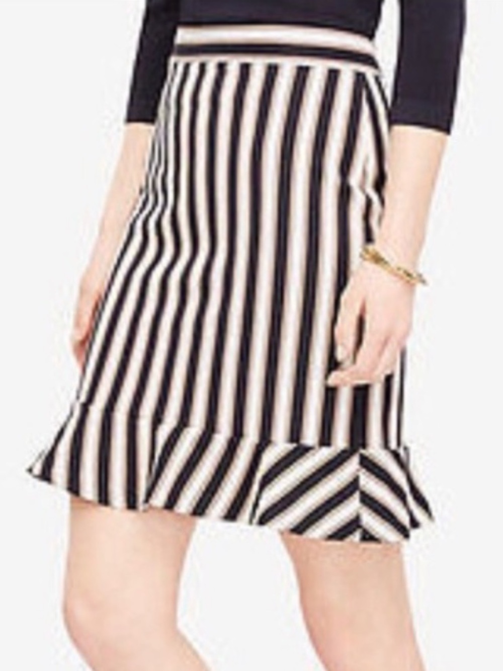 Ann Taylor striped flounce pencil skirt in dark navy multi beige white 8 NWT